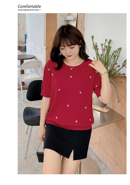 Blusa Suéter Coreana Talla Grande Cuello Redondo con Detalles Perlados - Image 2