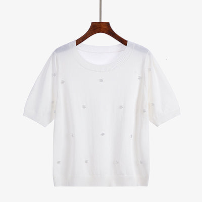 Blusa Suéter Coreana Talla Grande Cuello Redondo con Detalles Perlados - Image 5