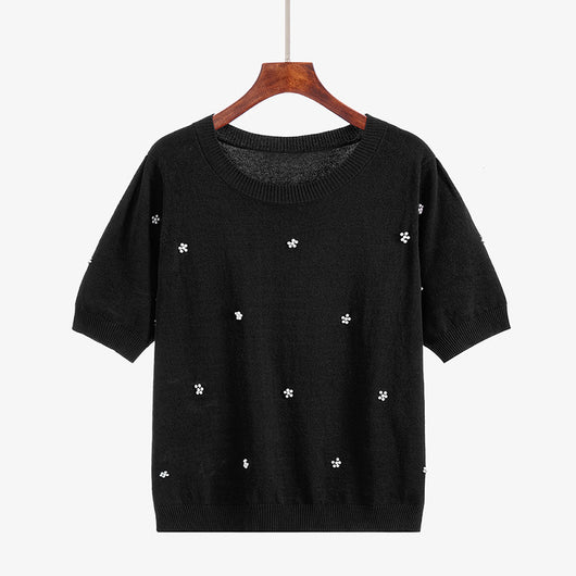 Blusa Suéter Coreana Talla Grande Cuello Redondo con Detalles Perlados - Image 7