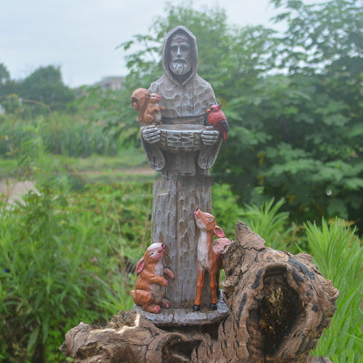 Estatua de San Francisco con Animales - Comedero de Aves para Jardín