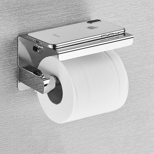 Soporte para Papel Higiénico con Repisa para Teléfono en Acero Inoxidable 304