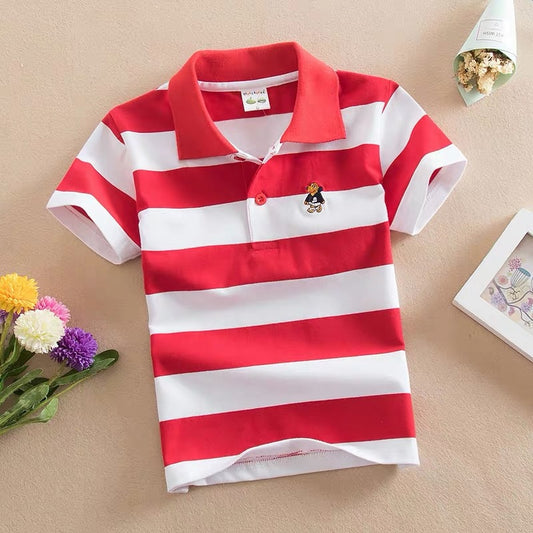 Polo Infantil de Algodón con Rayas y Cuello Solapa - Image 2