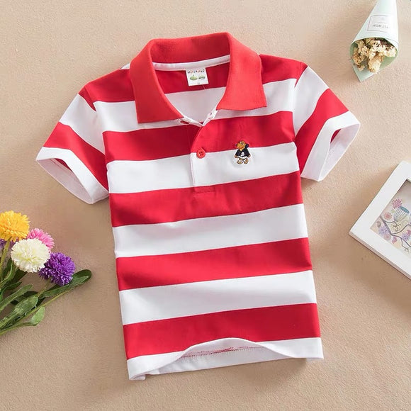 Polo Infantil de Algodón con Rayas y Cuello Solapa