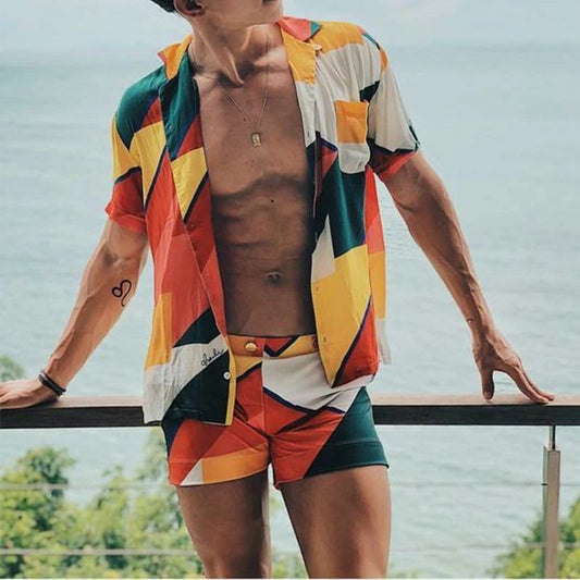 Conjunto Hawaiano Vintage para Hombre - Traje Corto de Verano - Image 2
