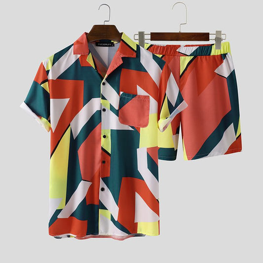 Conjunto Hawaiano Vintage para Hombre - Traje Corto de Verano