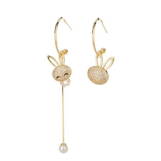 Aretes Asimétricos de Conejo con Diamantes - Diseño de Moda Femenina - Image 2