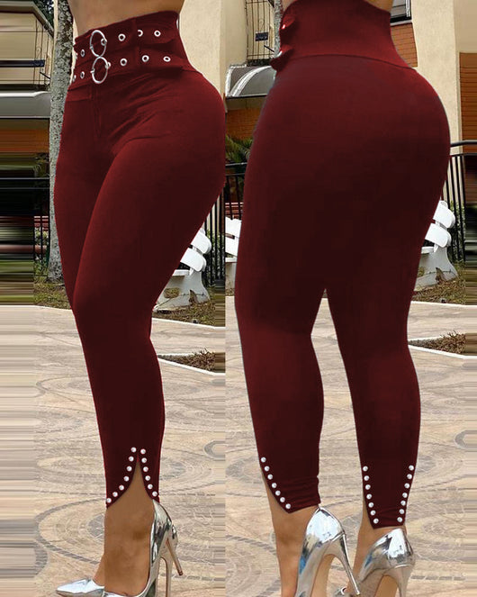 Pantalones Skinny de Cintura Alta en Color Sólido - Image 10