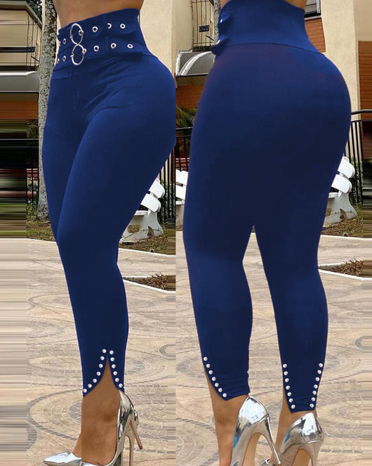 Pantalones Skinny de Cintura Alta en Color Sólido - Image 9