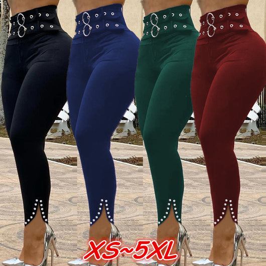 Pantalones Skinny de Cintura Alta en Color Sólido