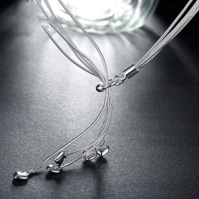 Collar en Capas con Corazones Bañado en Plata - Image 8