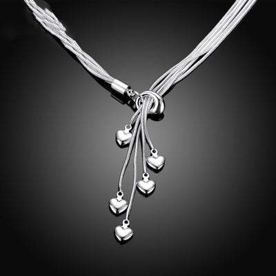 Collar en Capas con Corazones Bañado en Plata - Image 4
