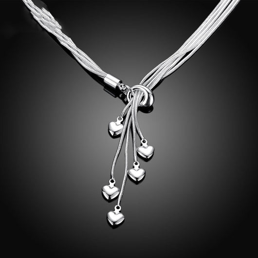 Collar en Capas con Corazones Bañado en Plata - Image 4