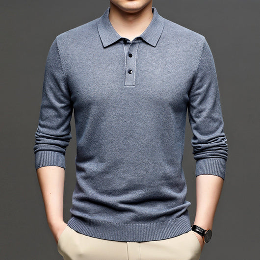 Suéter Casual Hombre Cuello Solapa Tejido Ligero Corte Relajado - Image 5