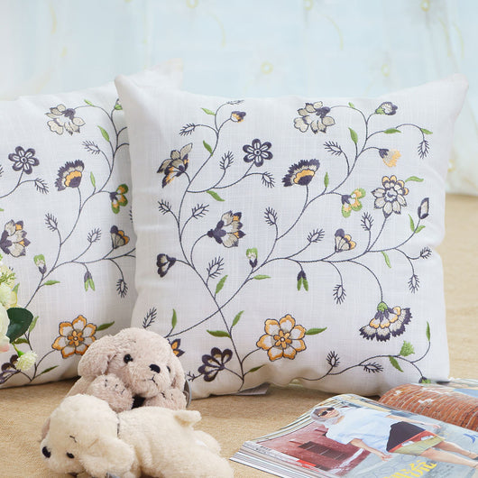 Funda de Cojín Cuadrada Estilo Pastoral con Bordado de Flores y Plantas para Sofá y Dormitorio - Image 16