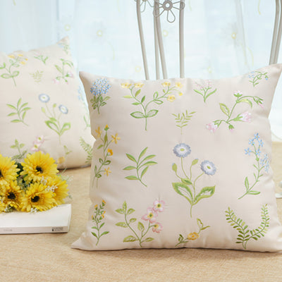 Funda de Cojín Cuadrada Estilo Pastoral con Bordado de Flores y Plantas para Sofá y Dormitorio - Image 13