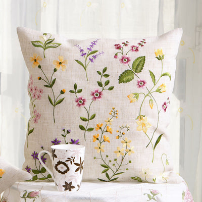 Funda de Cojín Cuadrada Estilo Pastoral con Bordado de Flores y Plantas para Sofá y Dormitorio - Image 19