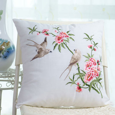 Funda de Cojín Cuadrada Estilo Pastoral con Bordado de Flores y Plantas para Sofá y Dormitorio - Image 15