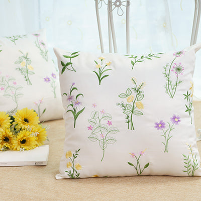 Funda de Cojín Cuadrada Estilo Pastoral con Bordado de Flores y Plantas para Sofá y Dormitorio - Image 2