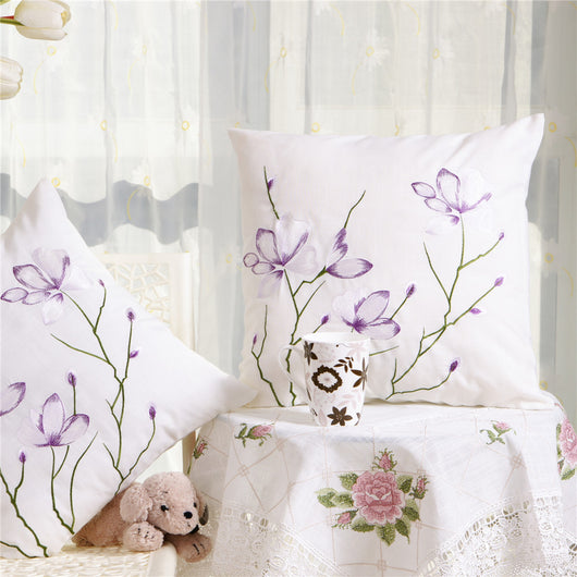 Funda de Cojín Cuadrada Estilo Pastoral con Bordado de Flores y Plantas para Sofá y Dormitorio - Image 8
