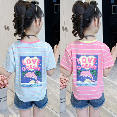 Playera Infantil Estilo Occidental con Estampado Caricatura y Rayas - Image 5