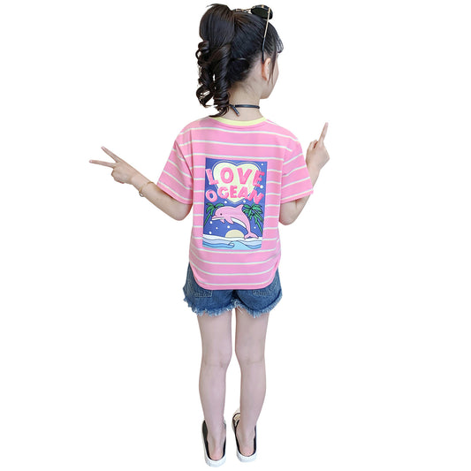 Playera Infantil Estilo Occidental con Estampado Caricatura y Rayas - Image 2