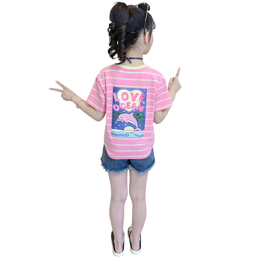 Playera Infantil Estilo Occidental con Estampado Caricatura y Rayas - Image 2