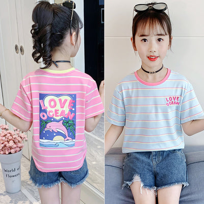 Playera Infantil Estilo Occidental con Estampado Caricatura y Rayas - Image 6
