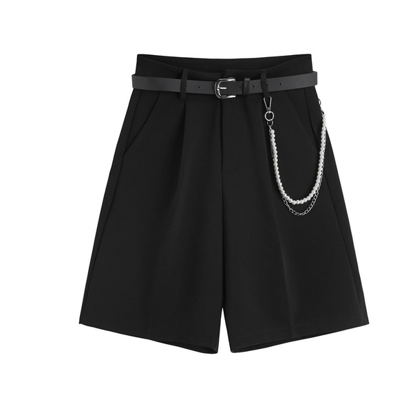 Pantalones Cortos Estilo Hong Kong con Cadena - Cintura Alta, Pierna Ancha y Diseño Casual - Image 2