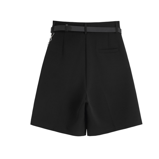 Pantalones Cortos Estilo Hong Kong con Cadena - Cintura Alta, Pierna Ancha y Diseño Casual - Image 3
