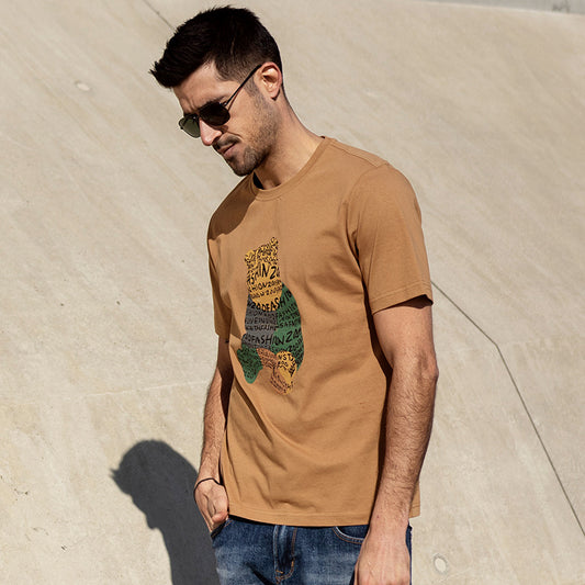 Camiseta Manga Corta Estampada para Hombre con Bordado de Oso - Diseño Animal Verano - Image 2