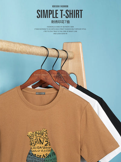 Camiseta Manga Corta Estampada para Hombre con Bordado de Oso - Diseño Animal Verano - Image 5