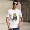 Camiseta masculina de manga curta estampada com bordado de urso - Design animal de verão
