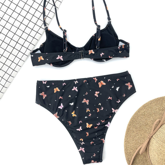 Bikini Talle Alto con Estampado de Mariposas y Aros de Soporte - Image 4