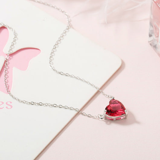 Collar Gargantilla de Plata 925 Corazón Rojo Cristal - Joyería Fina para Mujer - Image 2