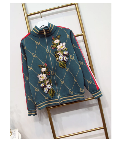 Conjunto Dos Piezas Cardigan Tejido y Pantalón Casual con Bordado Floral Europeo
