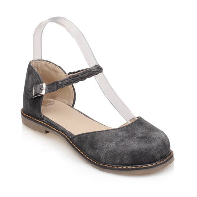 Sandalias Planas con Hebilla Hueca y Punta Redonda para Mujer - Image 9