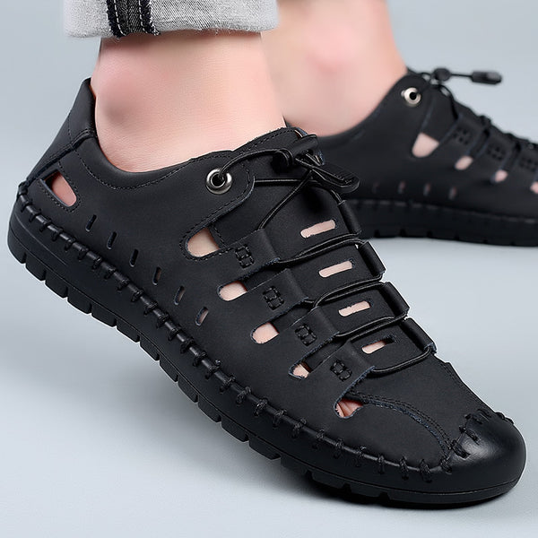 Sandalias Casuales de Cuero Baotou con Perforaciones