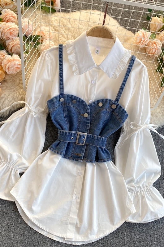 Blusa Denim Retro Hong Kong Estilo Vintage con Mangas Abullonadas y Diseño Exclusivo - Image 11