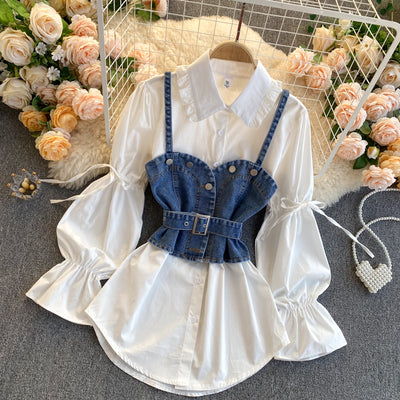 Blusa Denim Retro Hong Kong Estilo Vintage con Mangas Abullonadas y Diseño Exclusivo - Image 12