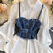 Blusa Denim Retro Hong Kong Estilo Vintage con Mangas Abullonadas y Diseño Exclusivo
