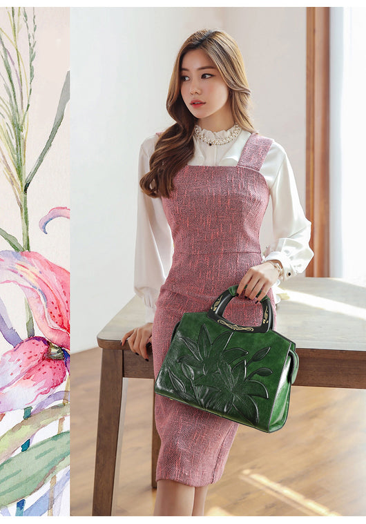 Bolso Grande de Cuero Puro con Textura Retro - Elegancia Sofisticada - Image 9
