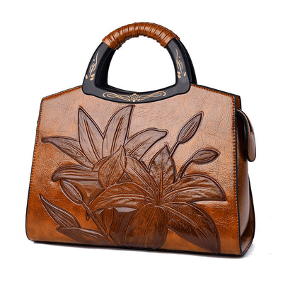 Bolso Grande de Cuero Puro con Textura Retro - Elegancia Sofisticada - Image 4