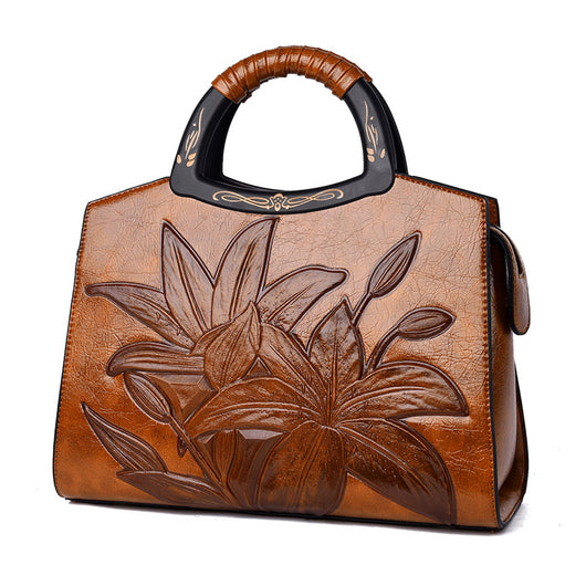 Bolso Grande de Cuero Puro con Textura Retro - Elegancia Sofisticada - Image 4