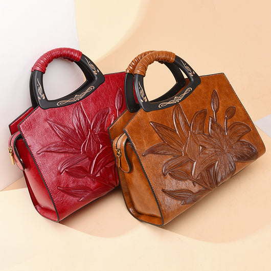 Bolso Grande de Cuero Puro con Textura Retro - Elegancia Sofisticada