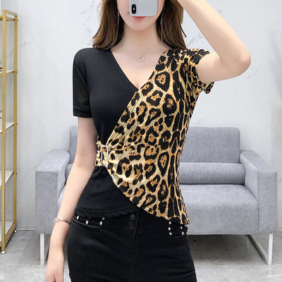 Blusa de Danza Estándar Latino Cuello V Estampado Leopardo - Top Moderno para Entrenamiento - Image 8