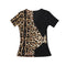 Blusa de Danza Estándar Latino Cuello V Estampado Leopardo - Top Moderno para Entrenamiento