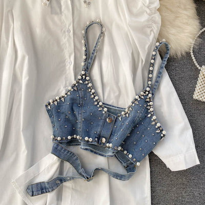 Blusa Elegante Estilo Hong Kong con Cuentas Decorativas y Chaleco Apilable - Image 10