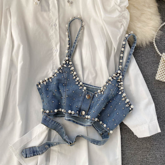 Blusa Elegante Estilo Hong Kong con Cuentas Decorativas y Chaleco Apilable - Image 2