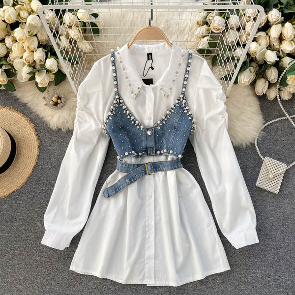 Blusa Elegante Estilo Hong Kong con Cuentas Decorativas y Chaleco Apilable