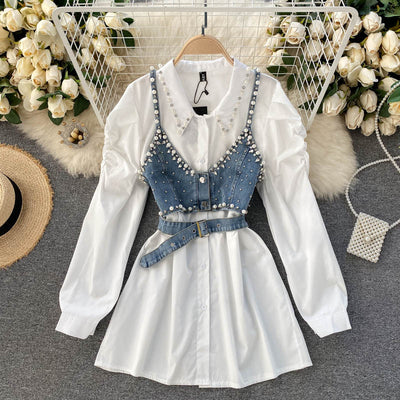 Blusa Elegante Estilo Hong Kong con Cuentas Decorativas y Chaleco Apilable